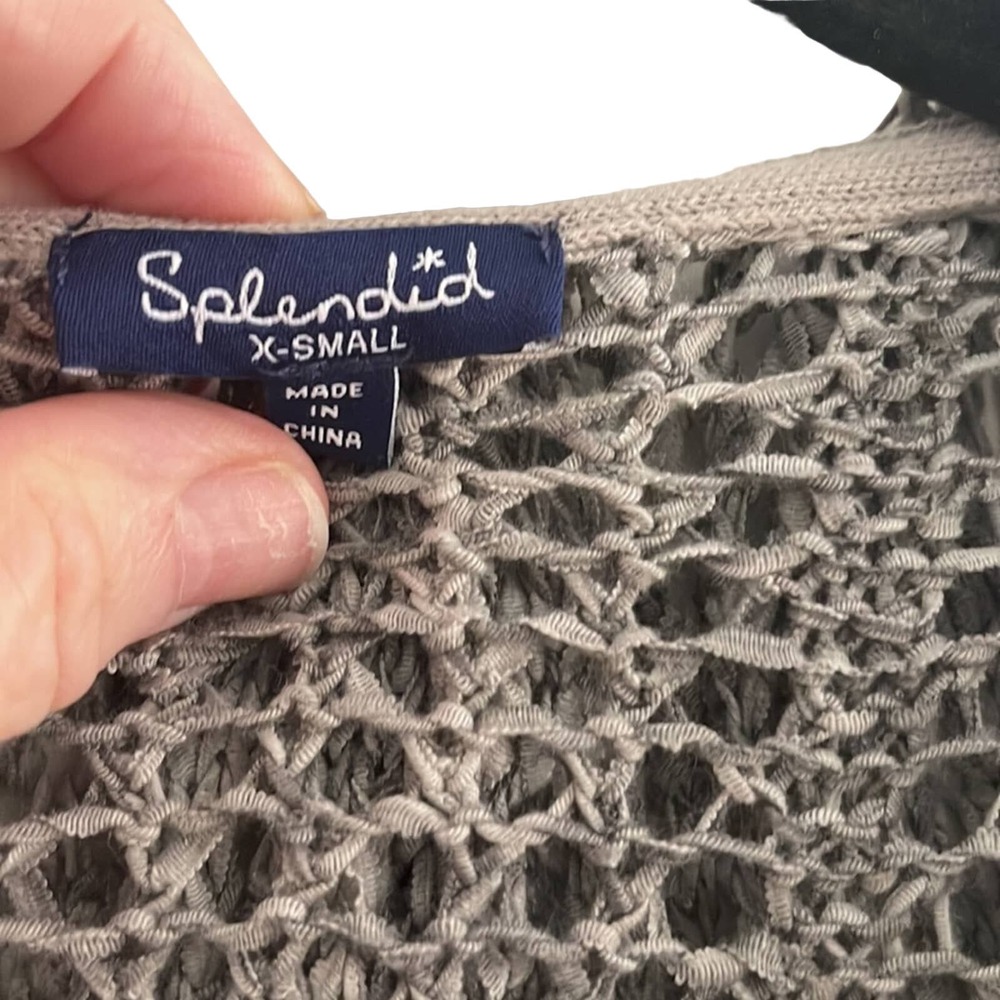 NWOT Splendid Light Weight Crochet Gray Hoodie Duster Sweater. Sz. S. - Picture 3 of 6